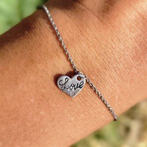 925 sterling silver heart script Love dainty bracelet